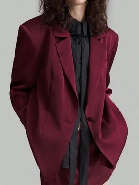 SHEIN Deep Wine Oversized Blazer